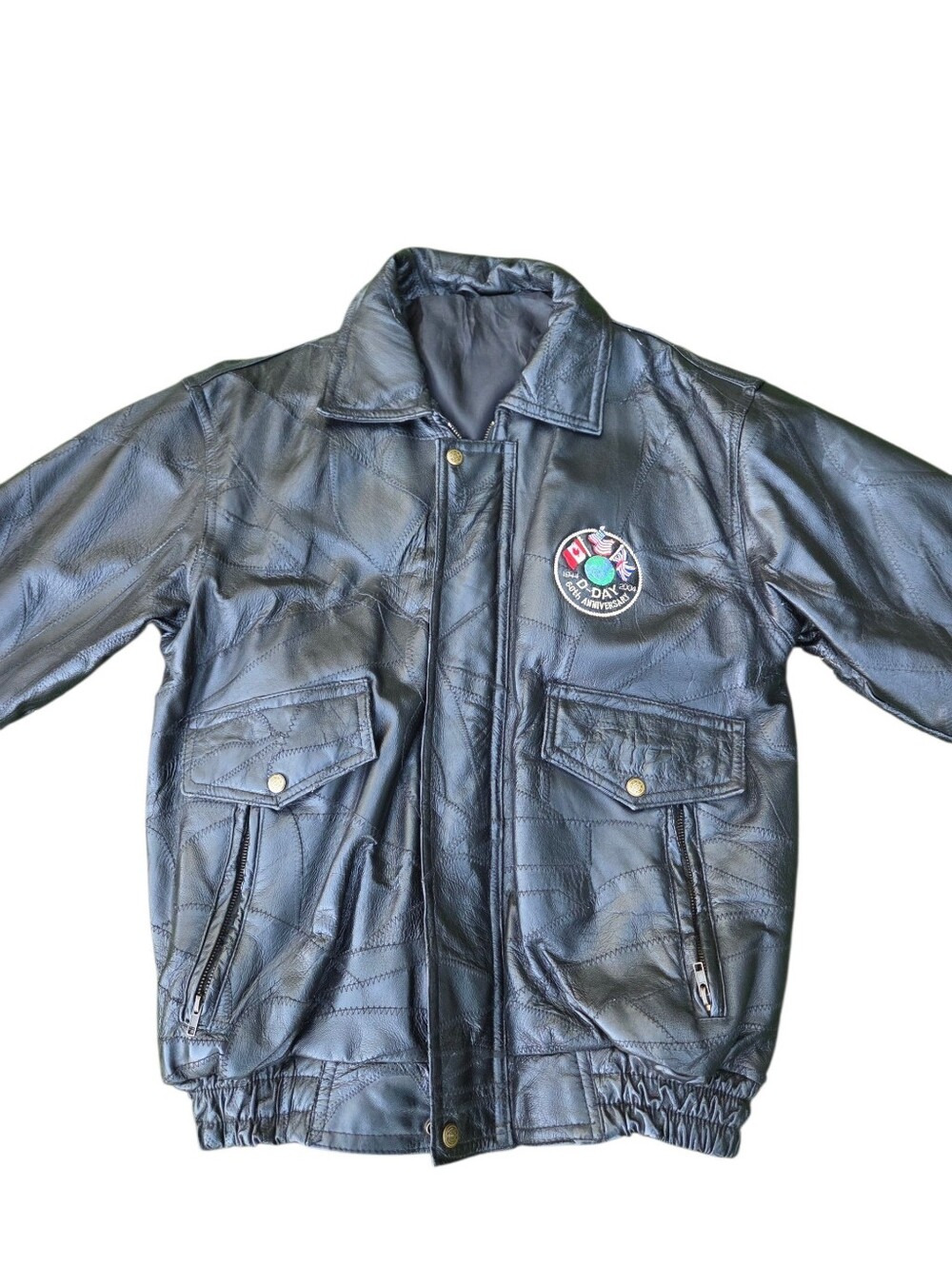 Vintage WWII D-Day 60th Anniversary Patchwork Leather Bomber Jacket